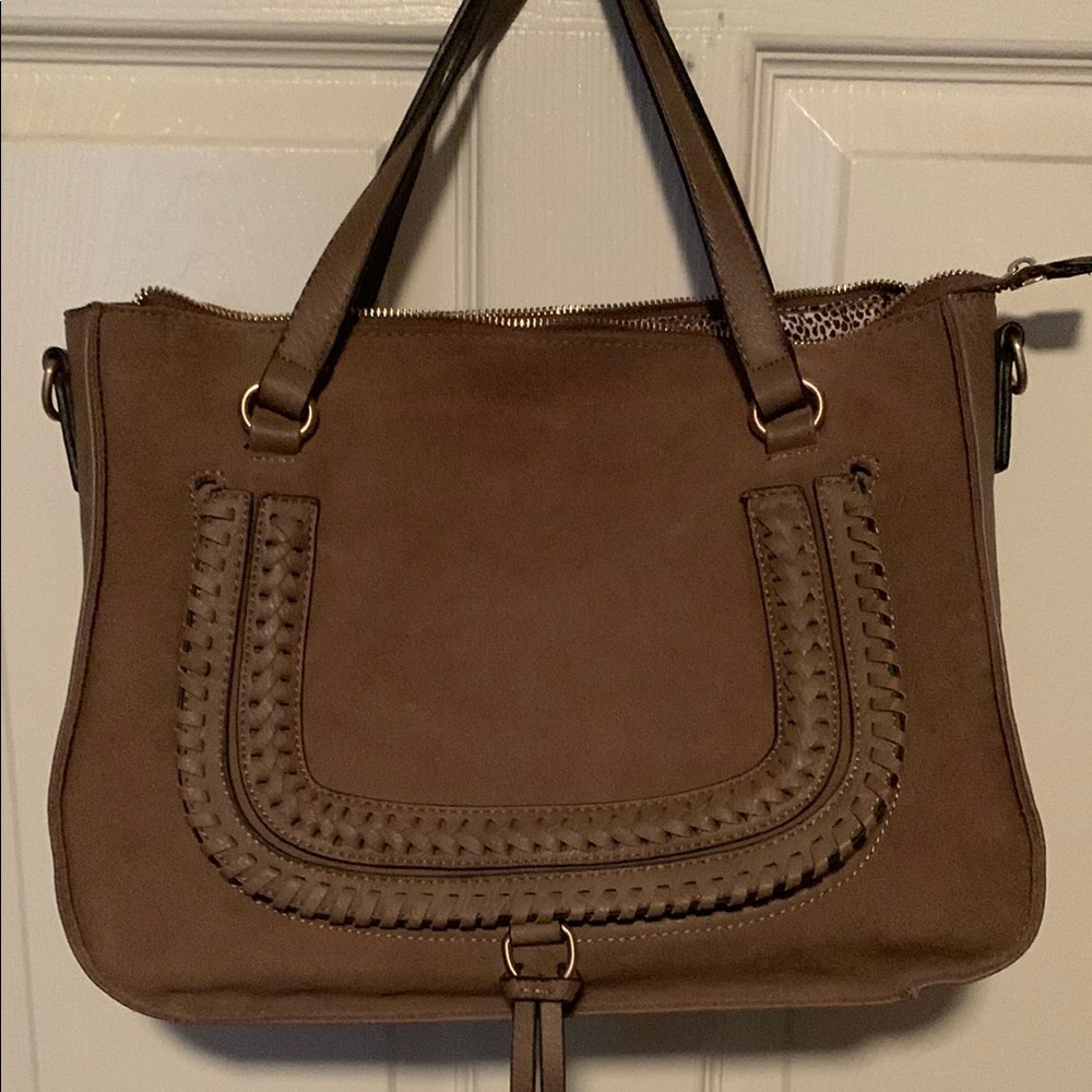 Brown Leather Shoulder Bag with Braided Detail- no tags but never been used.